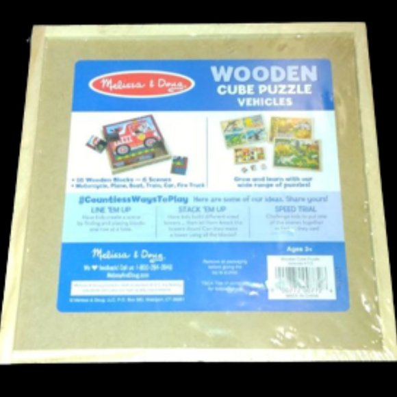 Melissa & Doug Wooden Cube Puzzle - Vehicles - NEW Sealed 6 Scenes OOP - Picture 2 of 2